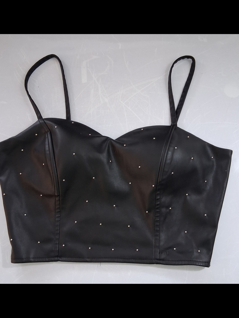 Black Faux Leather Studded Cropped Cami Top Size L